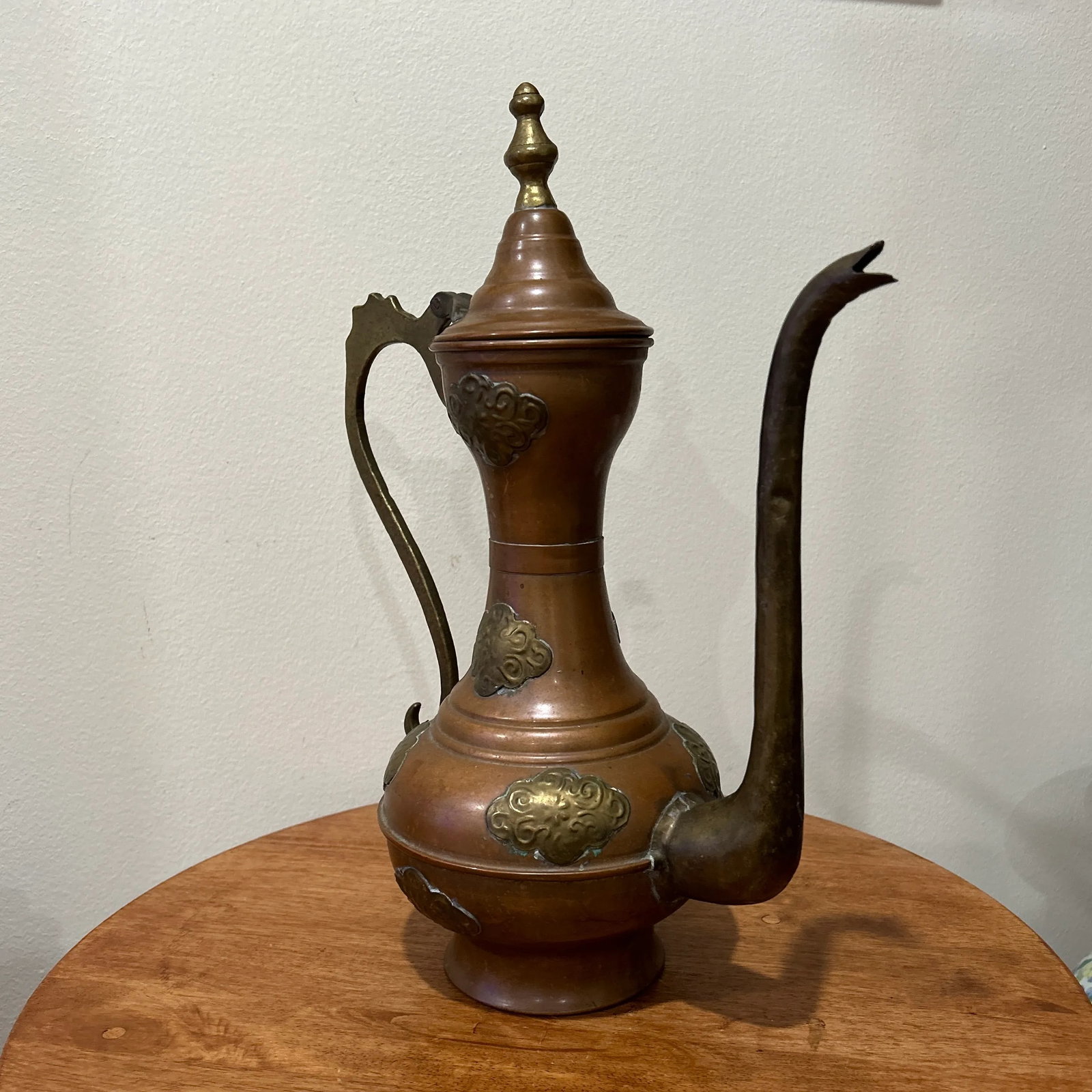 Antique Middle Eastern Dallah Turkish Ottoman Copper With Bronze Coffee Pot - 2