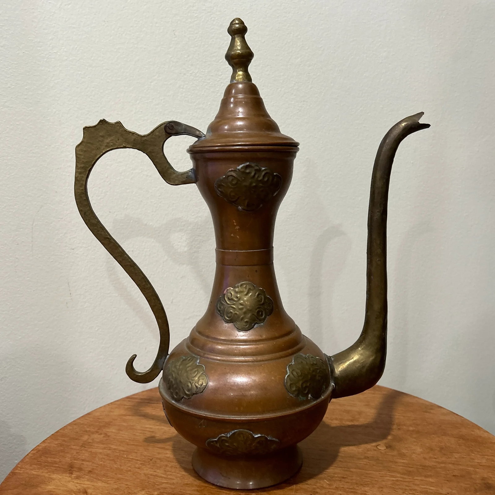 Antique Middle Eastern Dallah Turkish Ottoman Copper With Bronze Coffee Pot - 3
