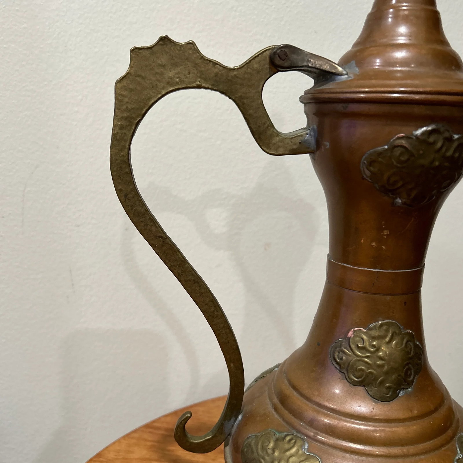 Antique Middle Eastern Dallah Turkish Ottoman Copper With Bronze Coffee Pot - 4