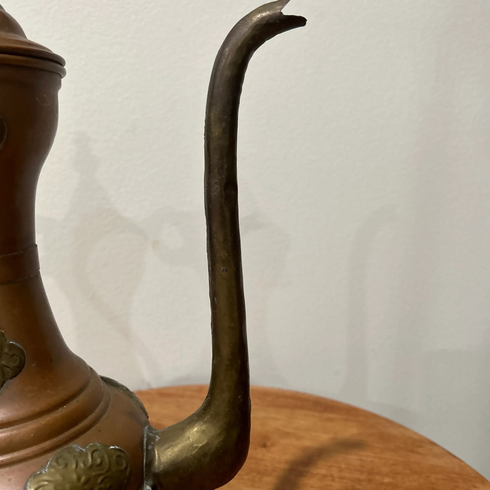 Antique Middle Eastern Dallah Turkish Ottoman Copper With Bronze Coffee Pot - 7