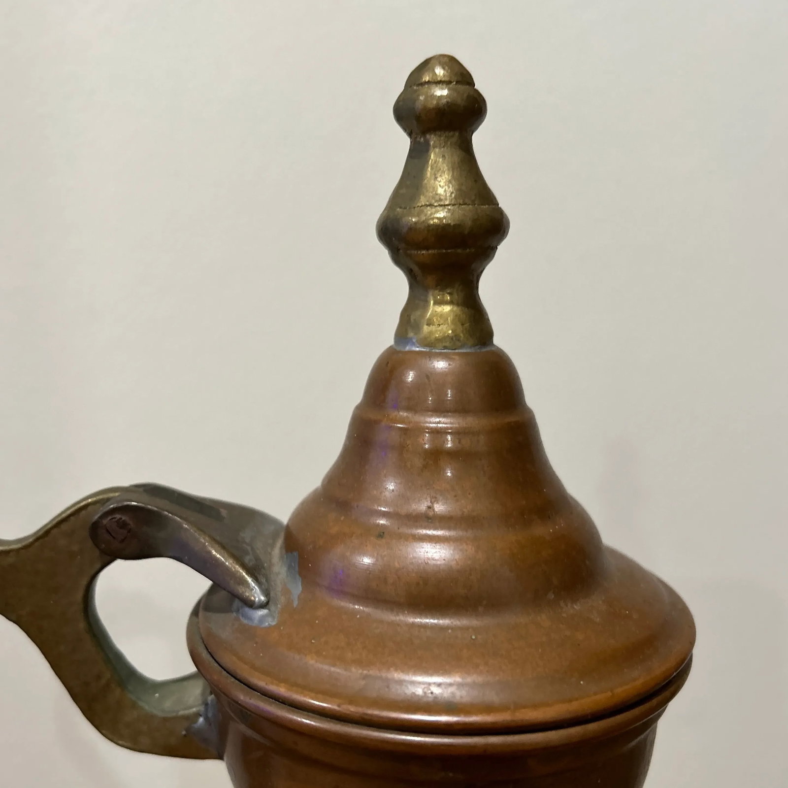 Antique Middle Eastern Dallah Turkish Ottoman Copper With Bronze Coffee Pot - 8