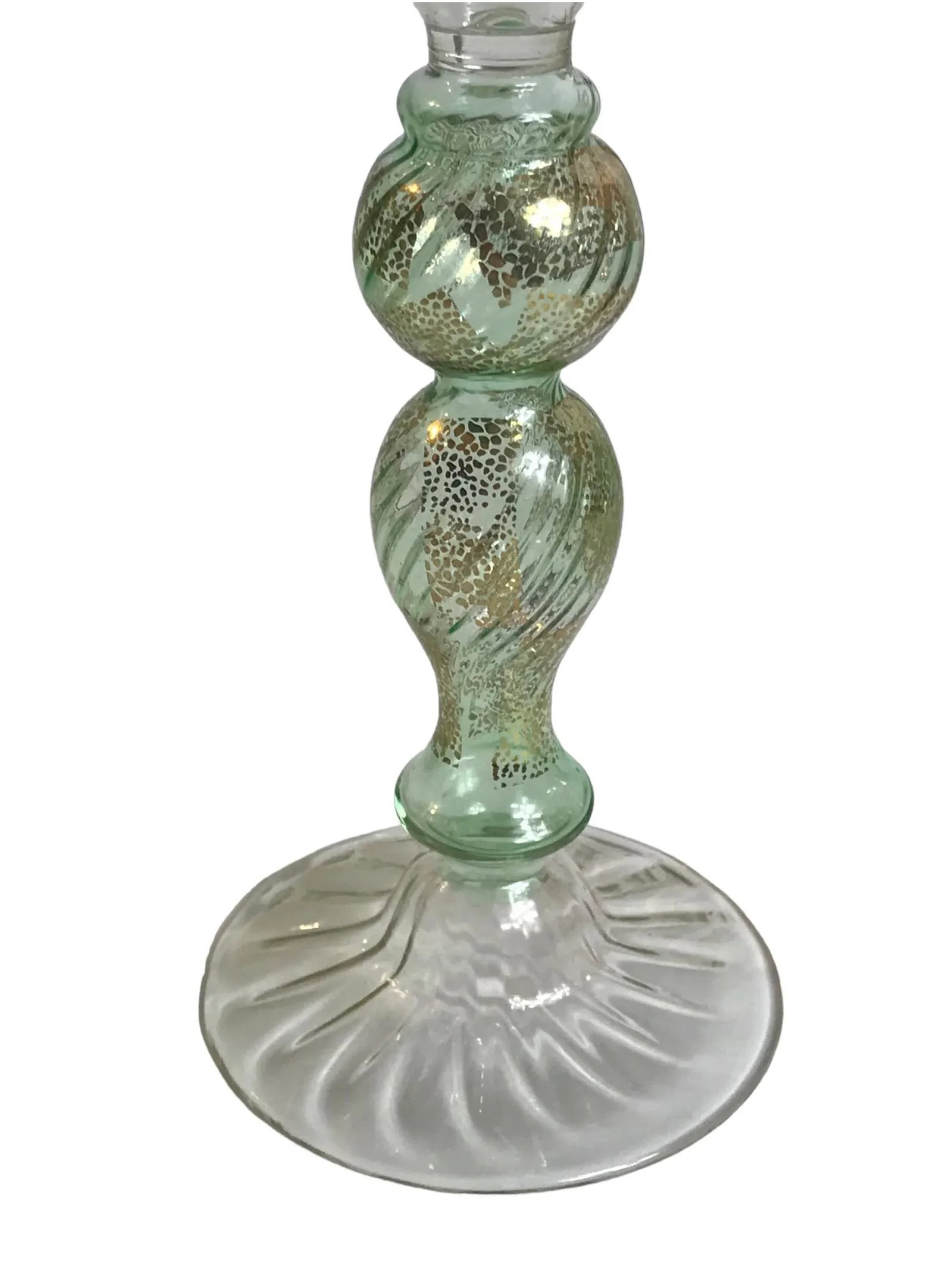 Vintage 1970's Art Glass Wine Goblets Hand Blown Green Gold Venetian Styled After Salviati Murano - - 2