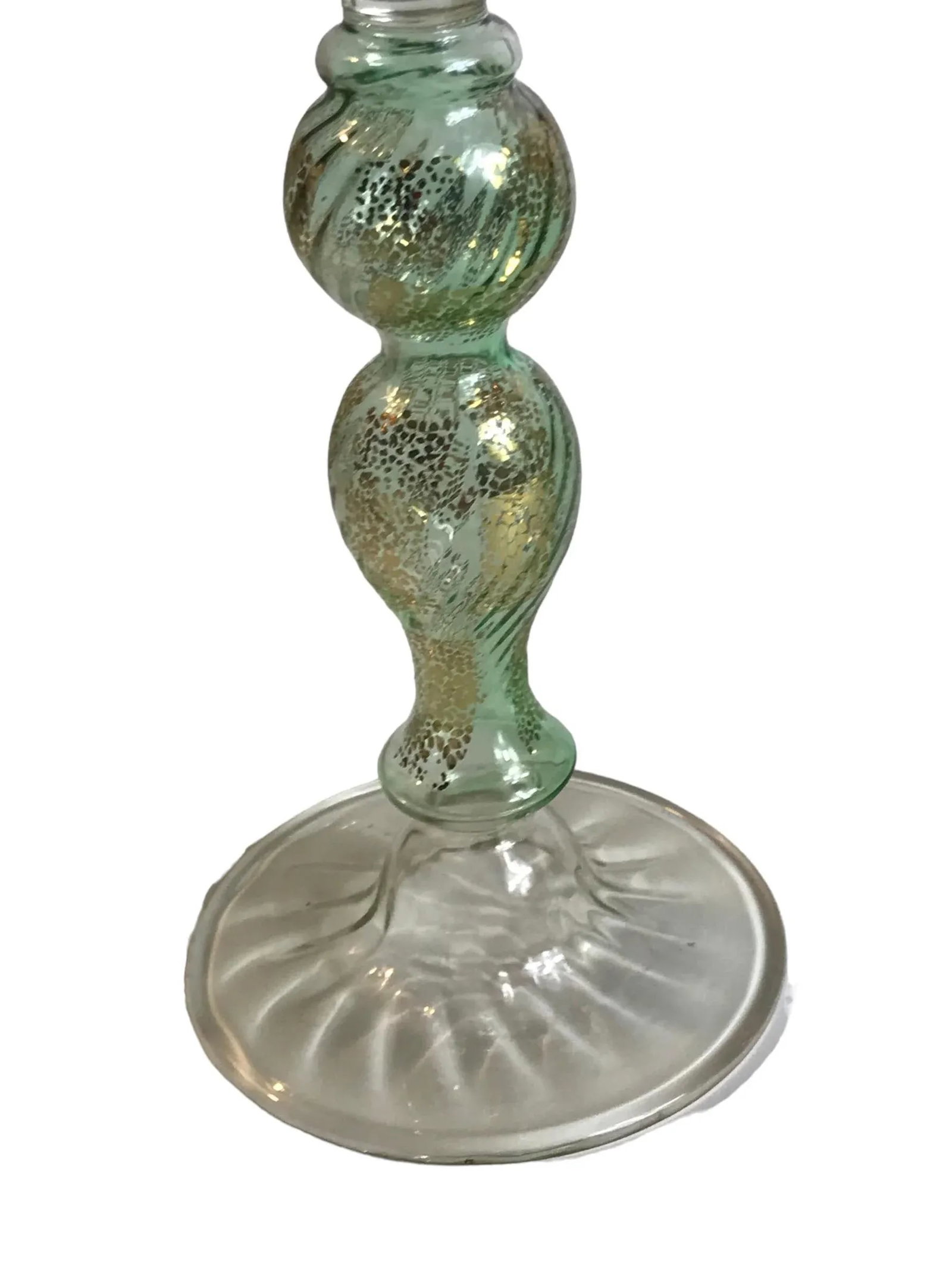 Vintage 1970's Art Glass Wine Goblets Hand Blown Green Gold Venetian Styled After Salviati Murano - - 7