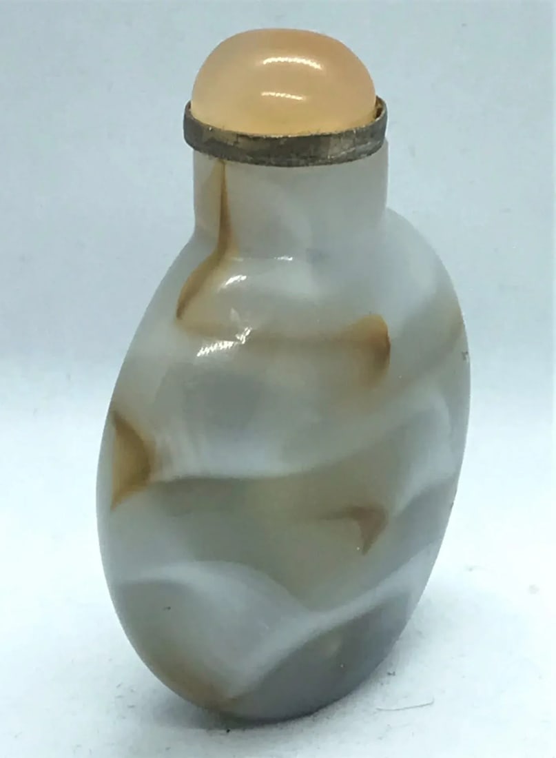 Vintage Glass Snuff Bottle Imitating Banded Agate - 5