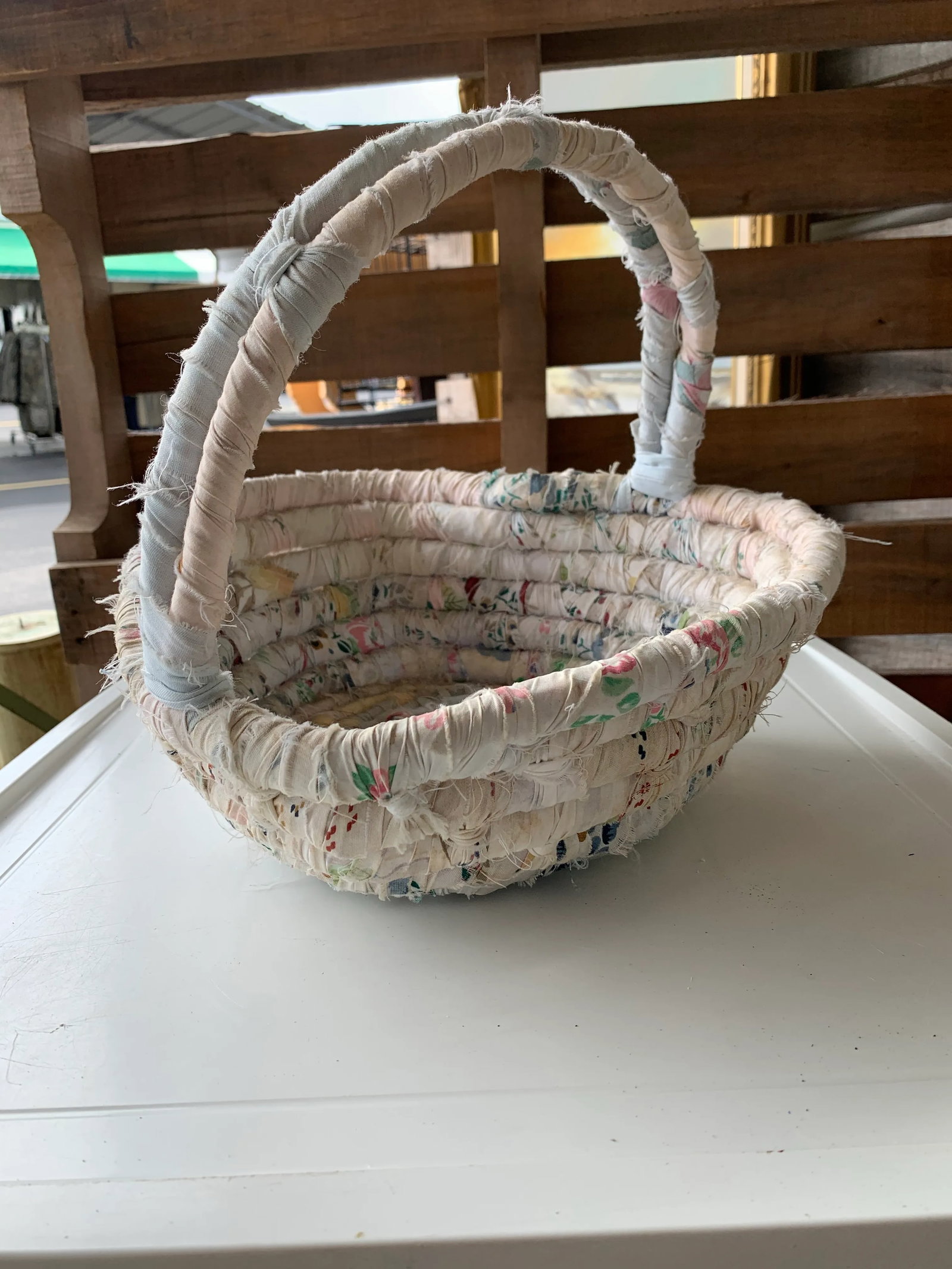 Vintage Heart Shaped Rag Basket With Handle - 2