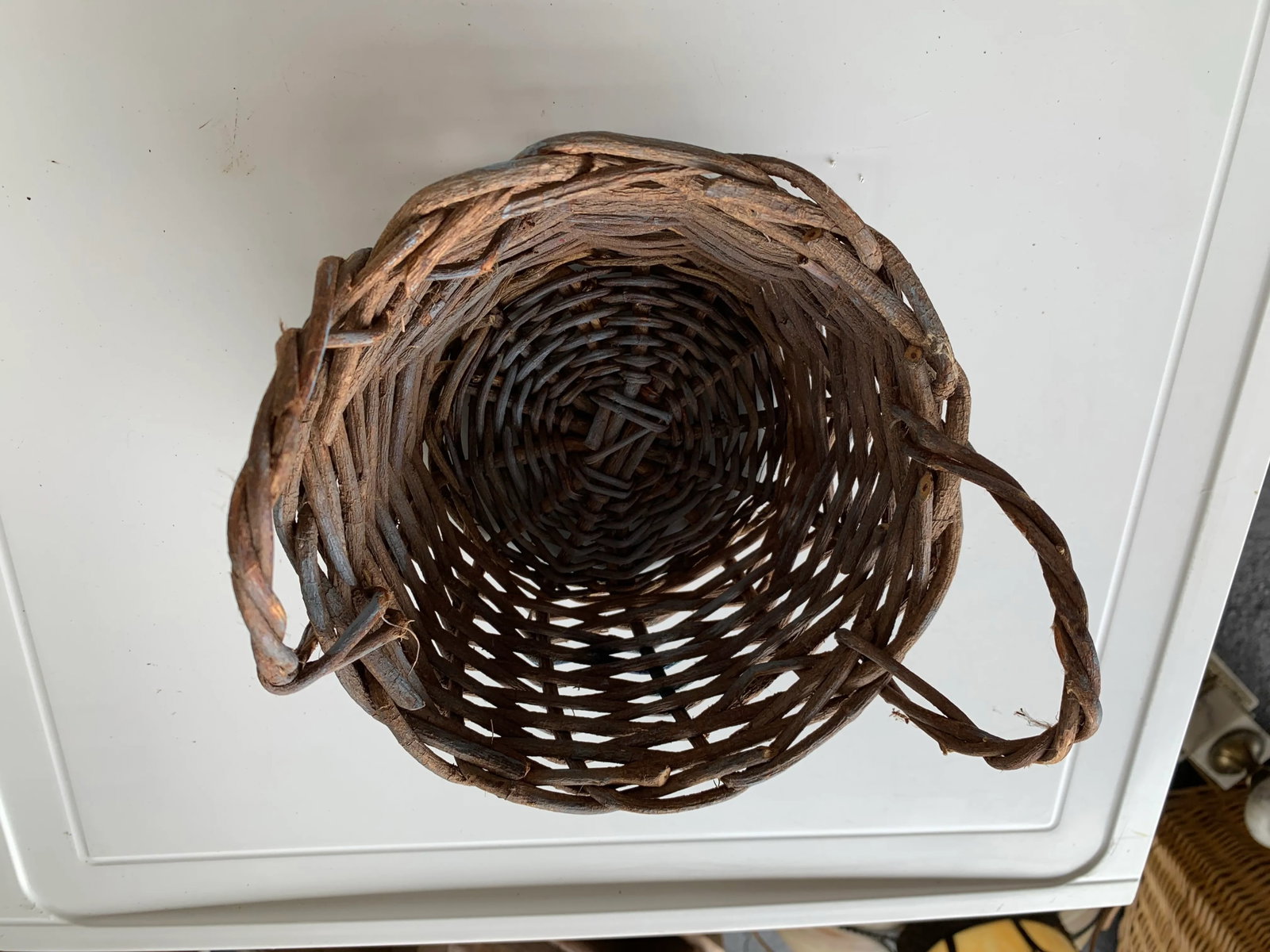 Vintage Heart Shaped Rag Basket With Handle - 3