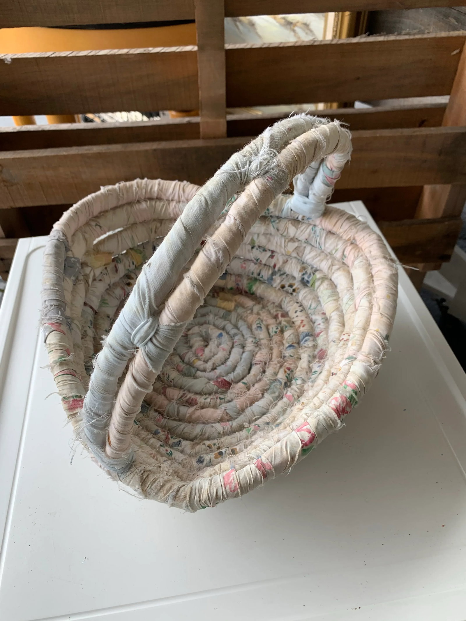 Vintage Heart Shaped Rag Basket With Handle - 6