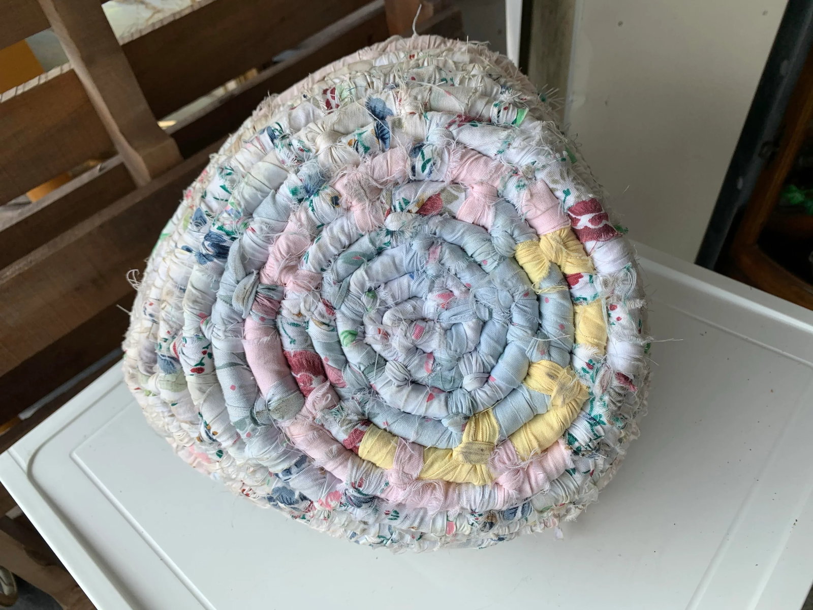 Vintage Heart Shaped Rag Basket With Handle - 7
