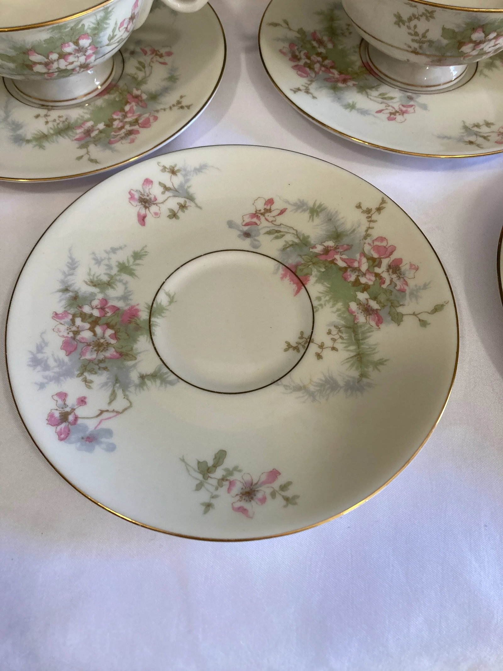 Mid-Century Theodore Haviland Apple Blossom Tea Cup & Saucer Set- 14 Pieces - 6