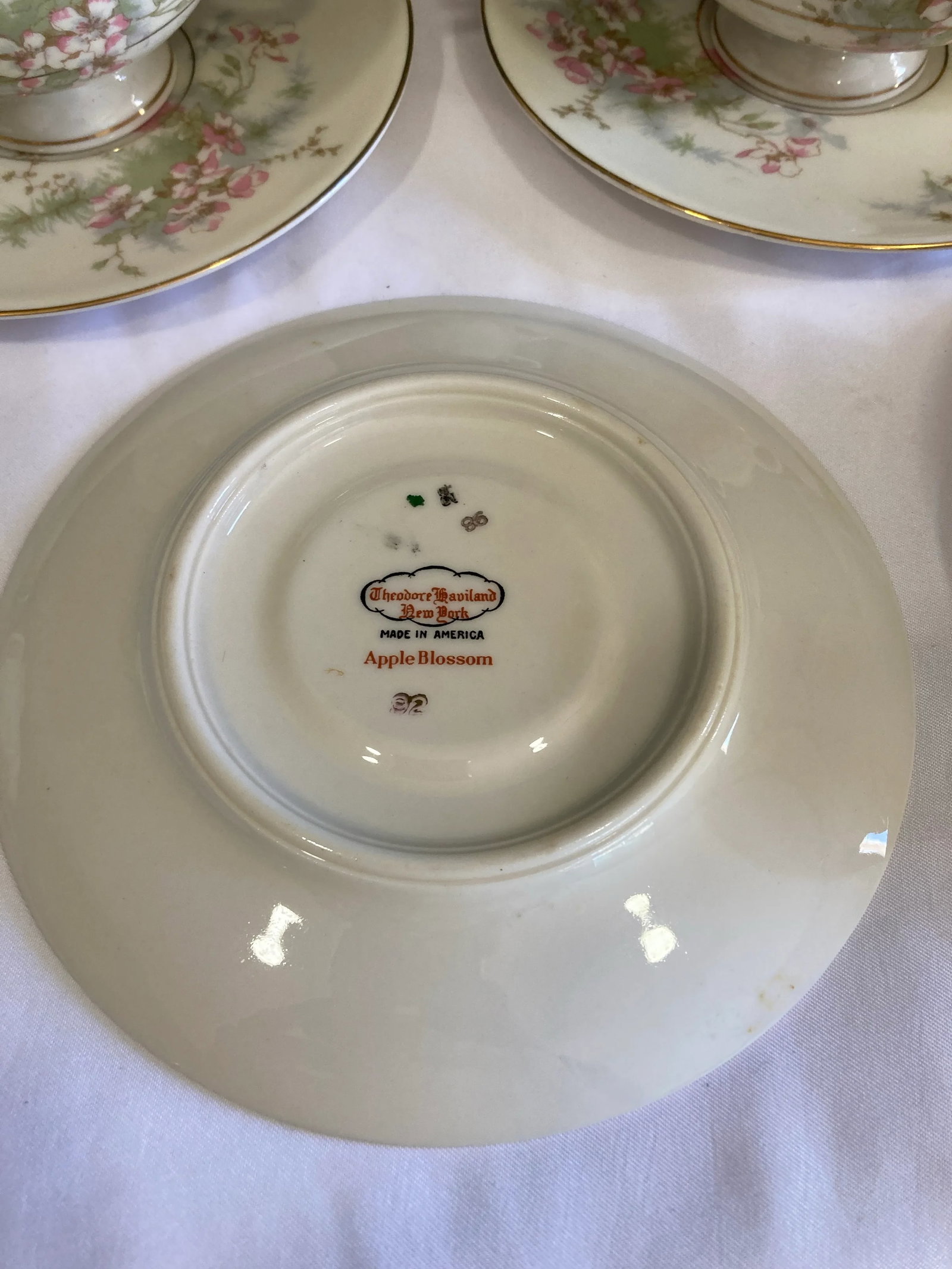 Mid-Century Theodore Haviland Apple Blossom Tea Cup & Saucer Set- 14 Pieces - 7