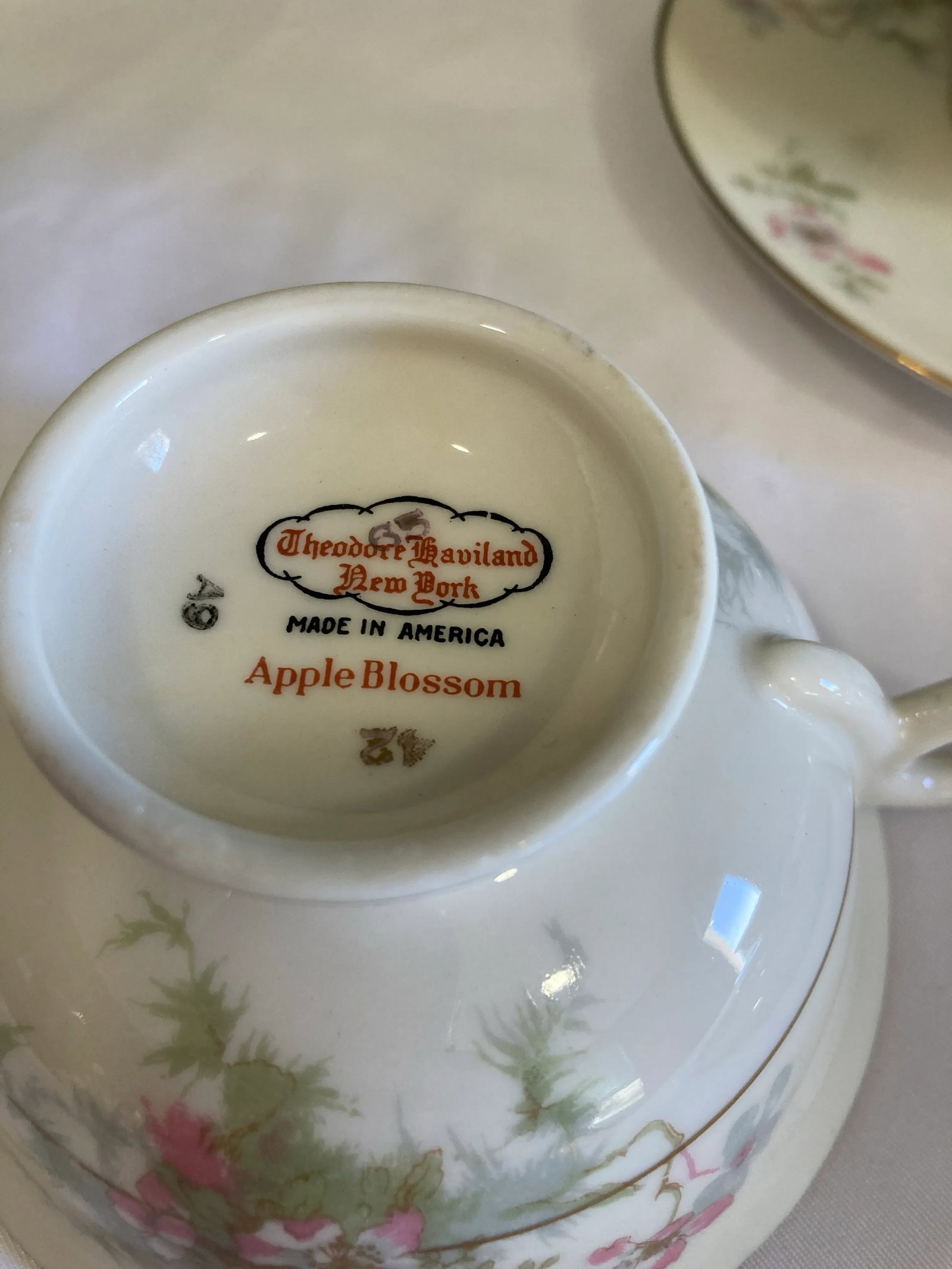 Mid-Century Theodore Haviland Apple Blossom Tea Cup & Saucer Set- 14 Pieces - 9