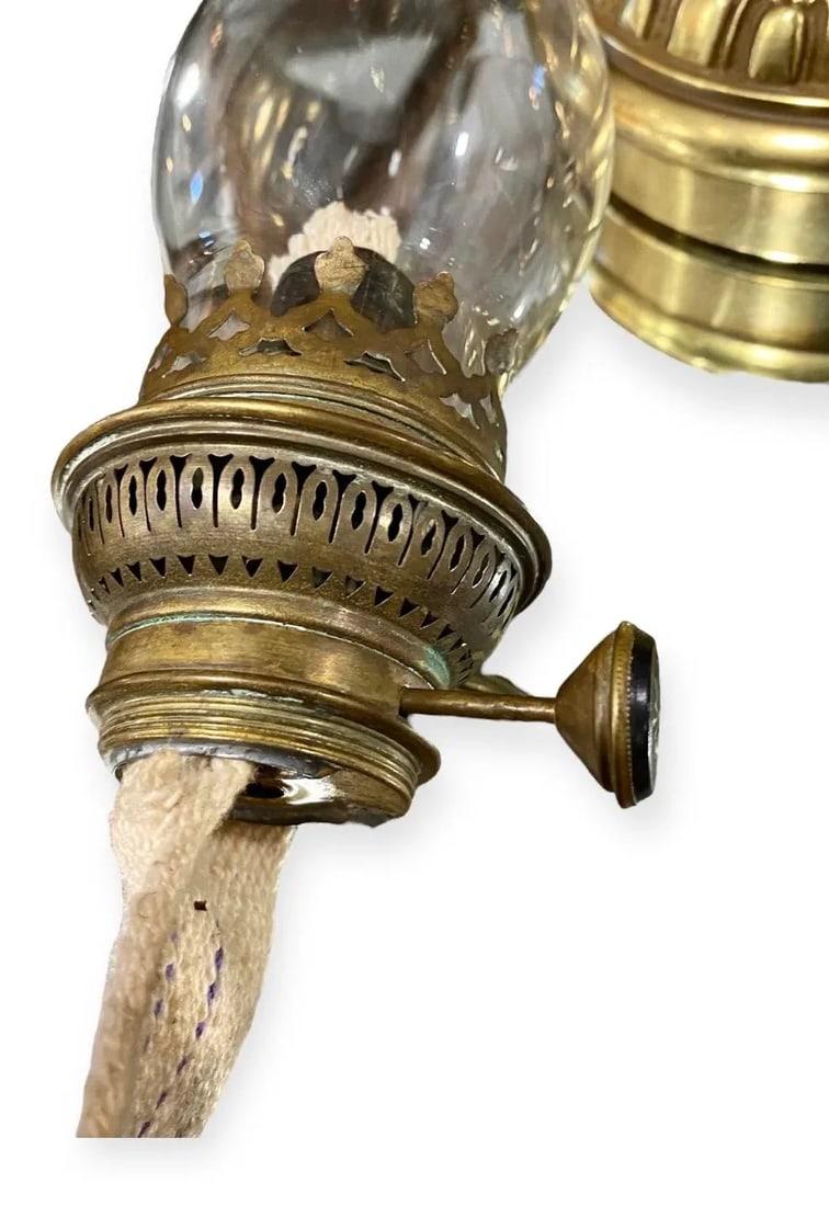 Antique German Chased Gilt Brass Oil Lamp - 4