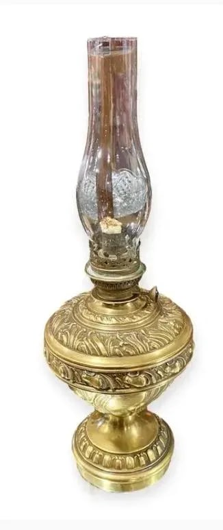 Antique German Chased Gilt Brass Oil Lamp - 7