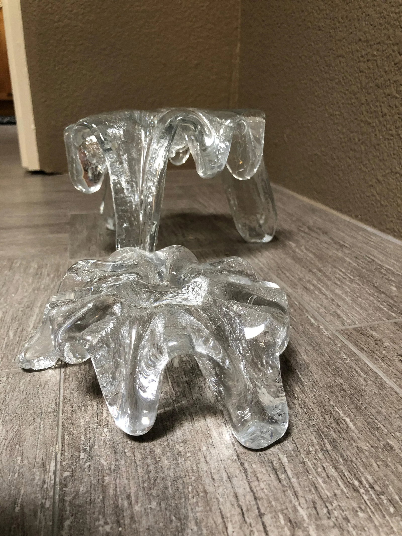 Modern Clear Glass Blenko Candle Holders - a Pair - 2