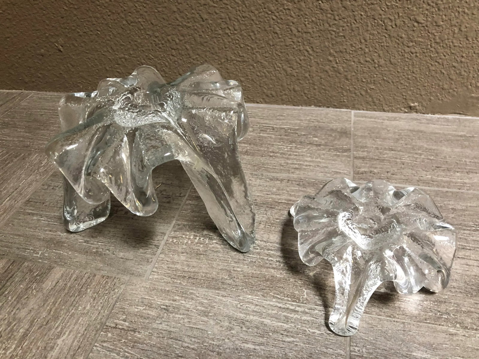 Modern Clear Glass Blenko Candle Holders - a Pair - 4