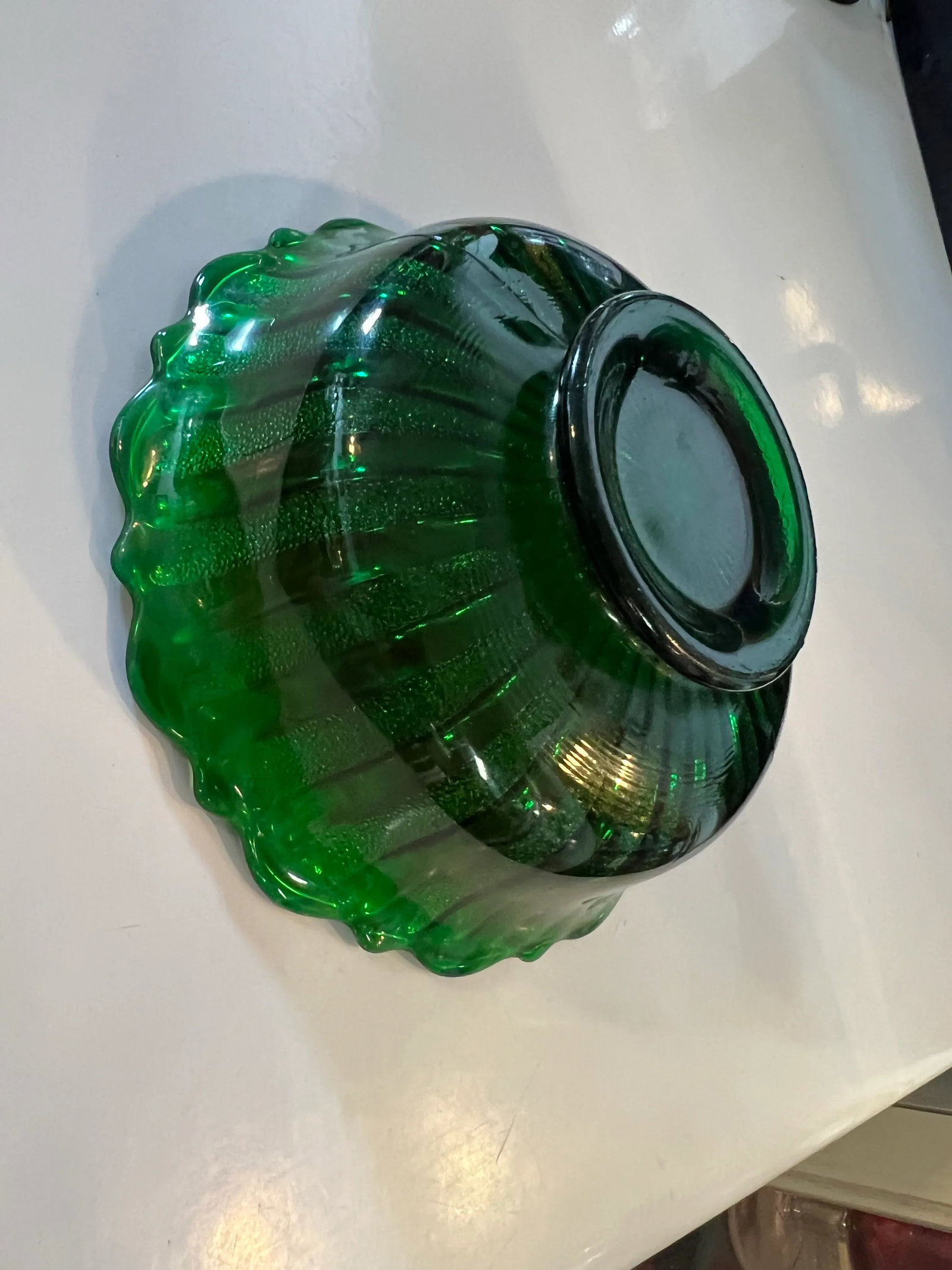Mid Century Fenton Style Green Carnival Glass Bowl - 5