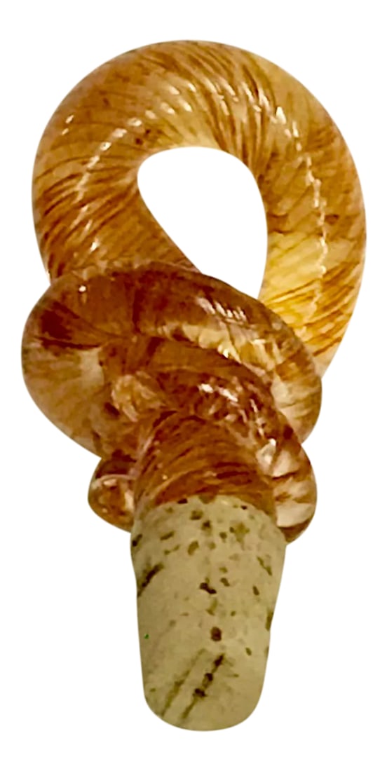 1950s Hand-Blown Venetian Glass Bottle Stopper: Lovely hand-blown Venetian wine/bottle stopper. Finely hand twisted design, pinkish/amber in color. Condition: Alterations: Original Condition Unaltered Imperfections: Some Imperfections Condition Not