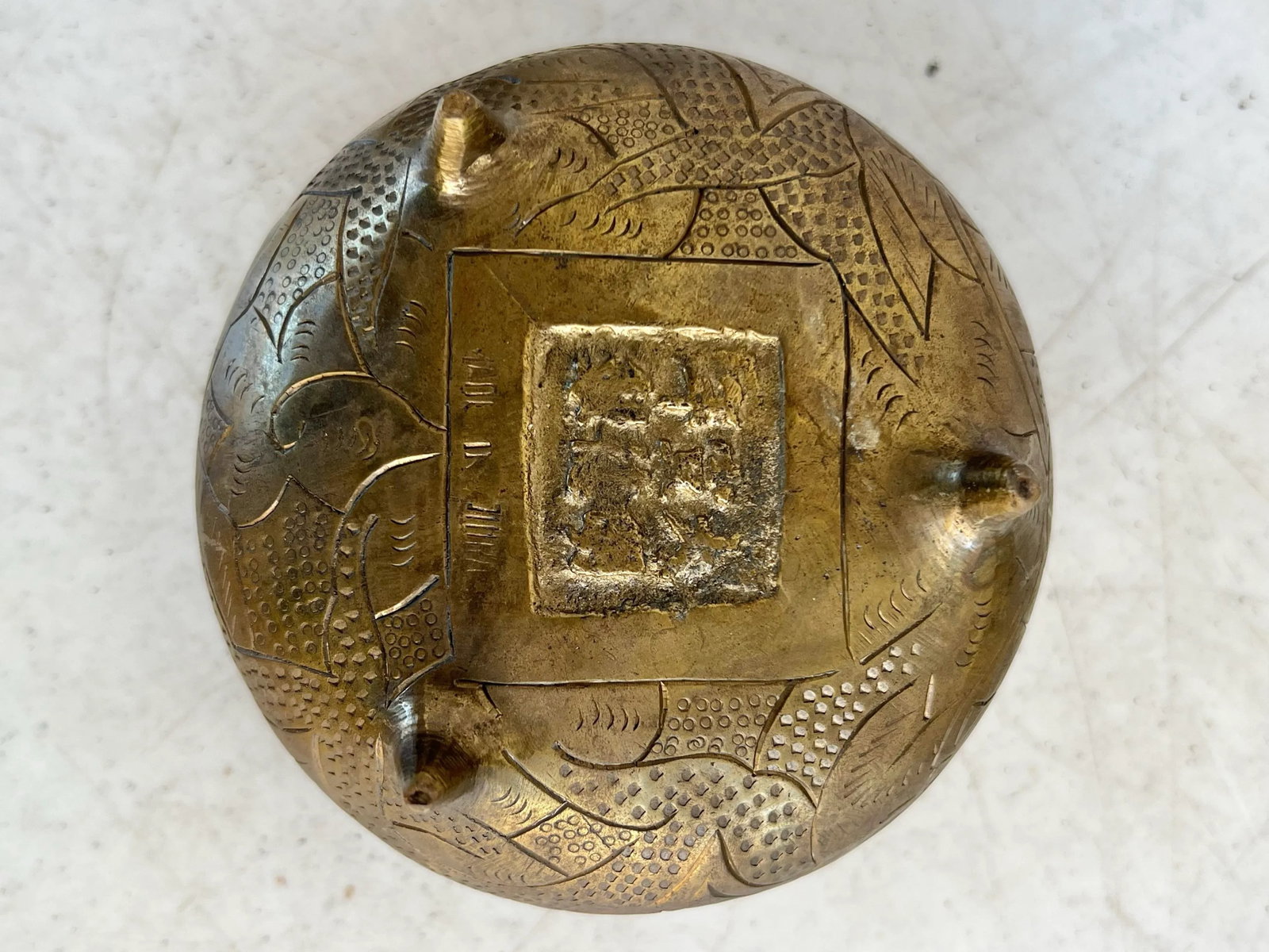 Vintage Chinese Brass Footed Incense Burner Signed - 6