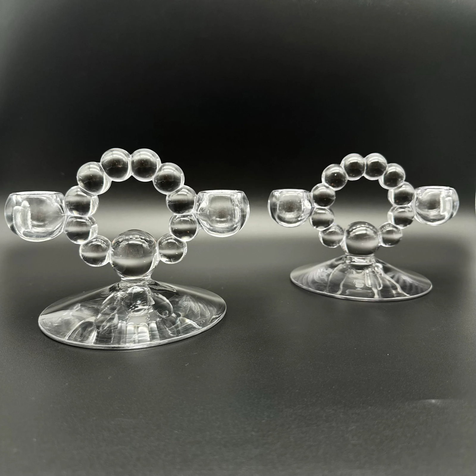 Vintage Double Light Candlestick Holders Candlewick Clear Blown Glass a Pair - 2