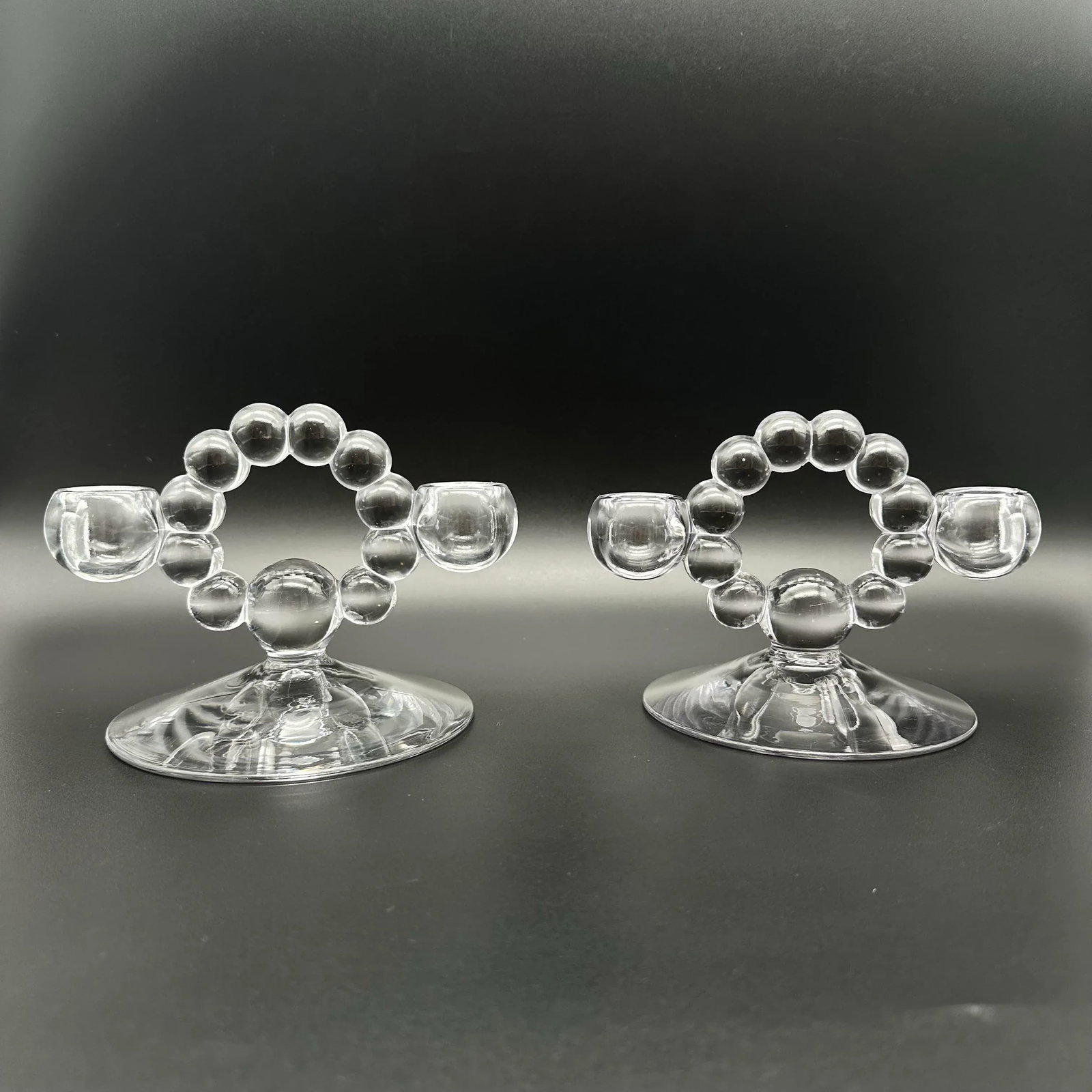 Vintage Double Light Candlestick Holders Candlewick Clear Blown Glass a Pair - 3