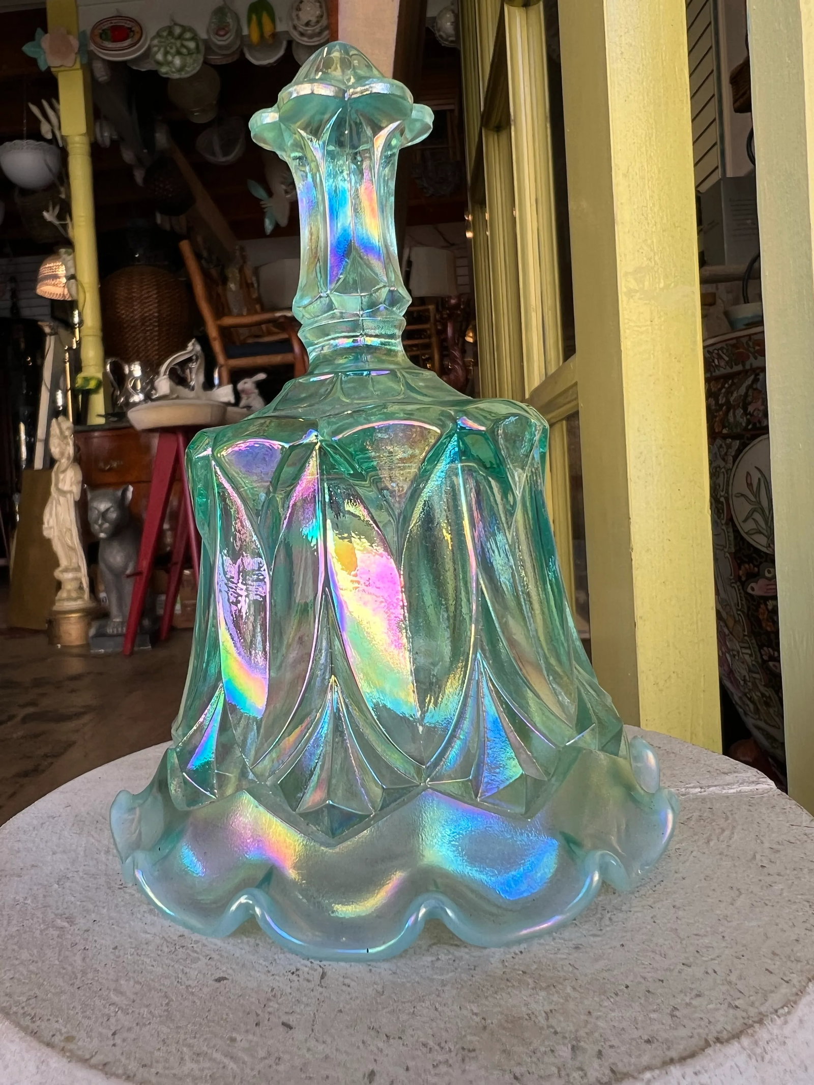 Vintage Aqua Carnival Glass Bell by Fenton - 7