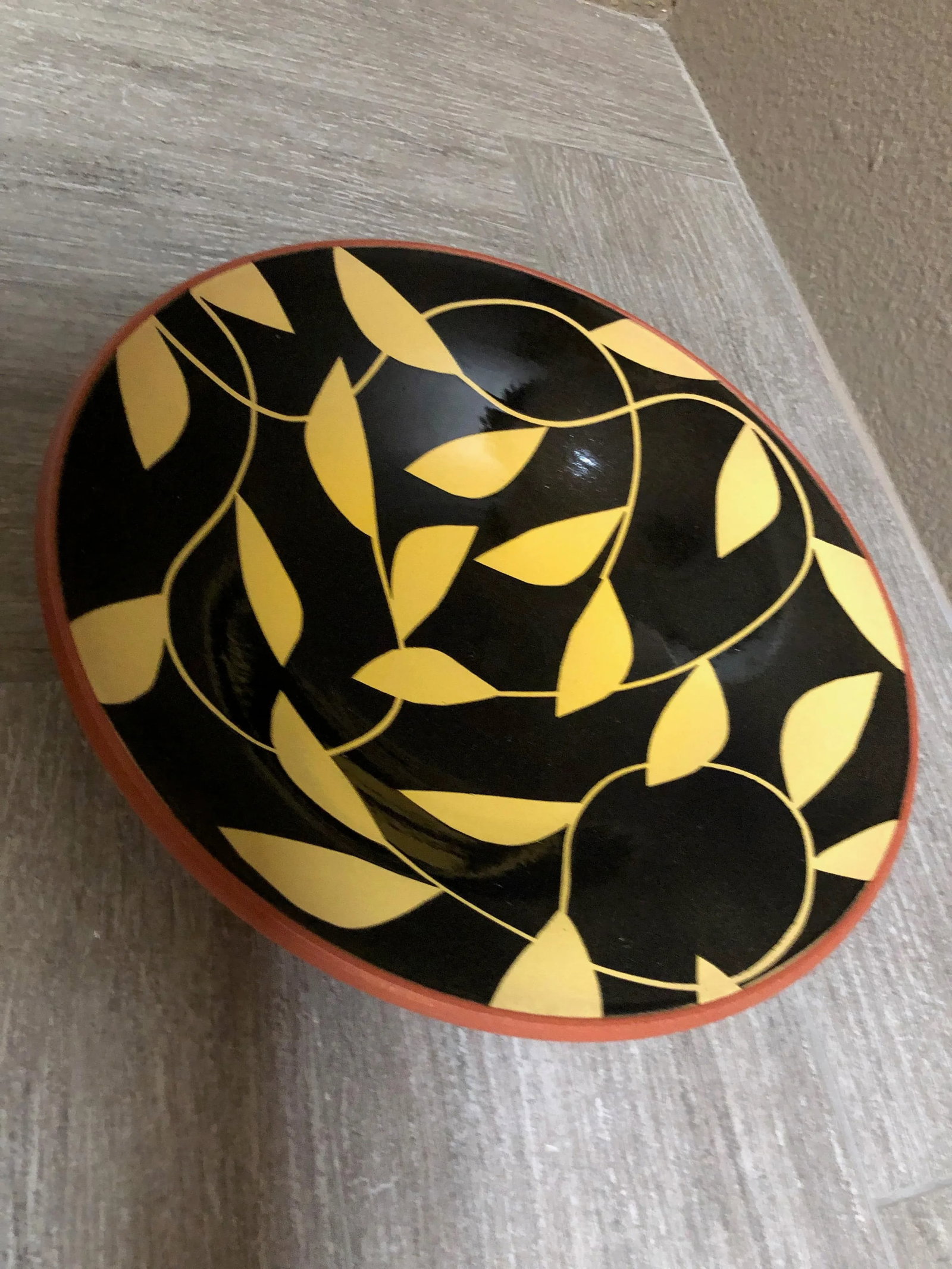 Black and Yellow Pottery Bowl With Clay Color Exterior - 3