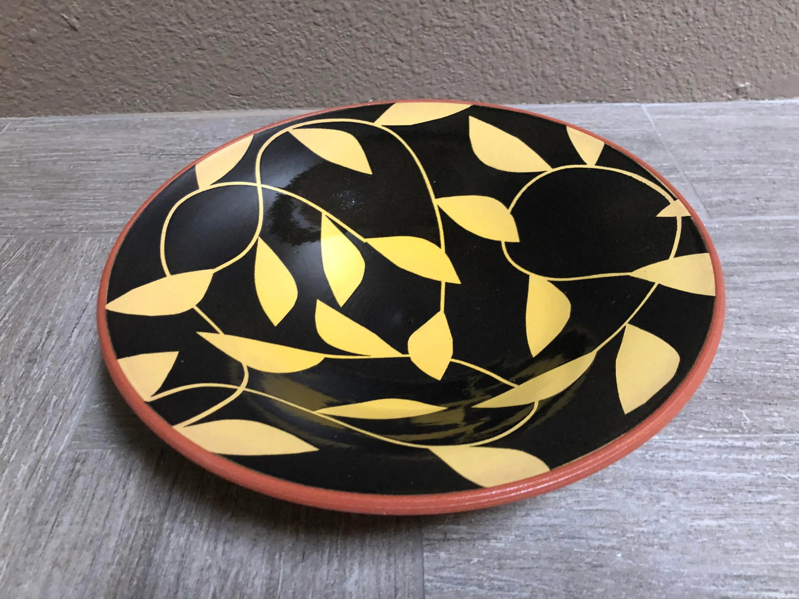 Black and Yellow Pottery Bowl With Clay Color Exterior - 4