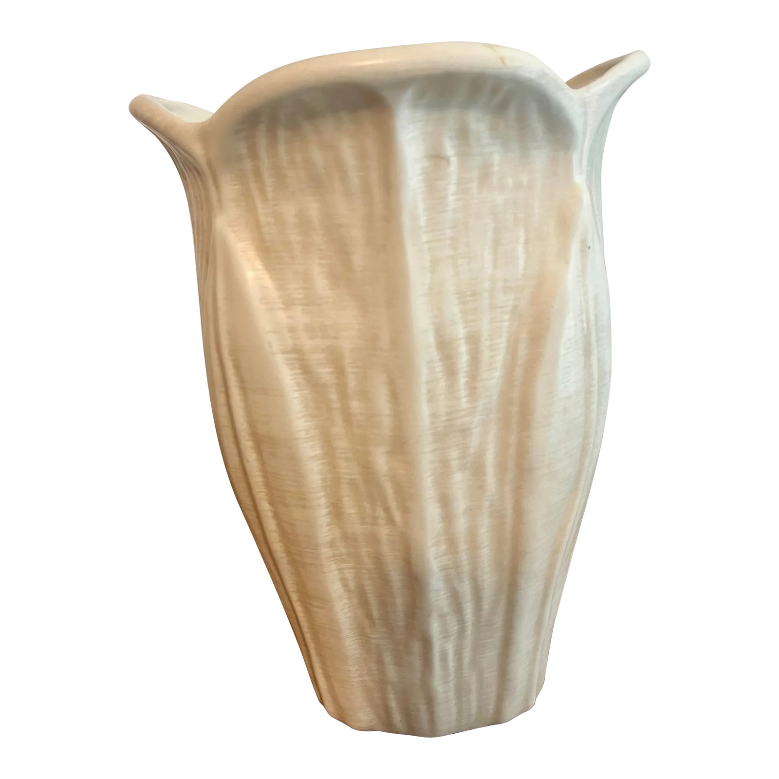 Vintage Haeger Ceramic Vase: Vintage Haeger Ceramic Base, featuring a scalloped lip resembling a flower with a textured cream-colored finish. A charming piece that adds a touch of elegance to any space. Condition: Alterations:
