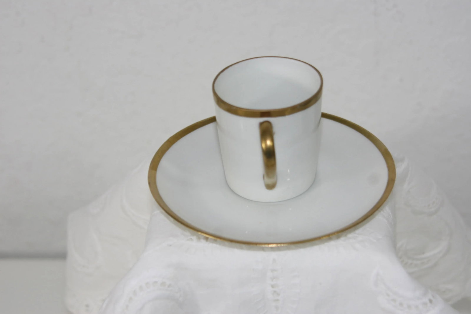Antique Nippon Hand Painted Porcelain Espresso Demitasse Cup & Saucer White With Gold - 2