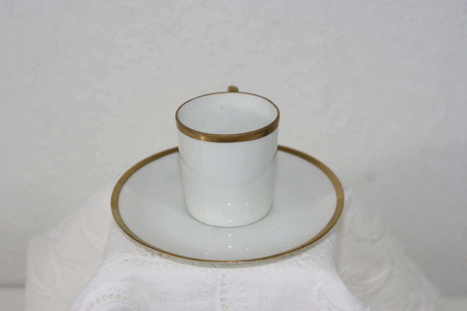 Antique Nippon Hand Painted Porcelain Espresso Demitasse Cup & Saucer White With Gold - 4