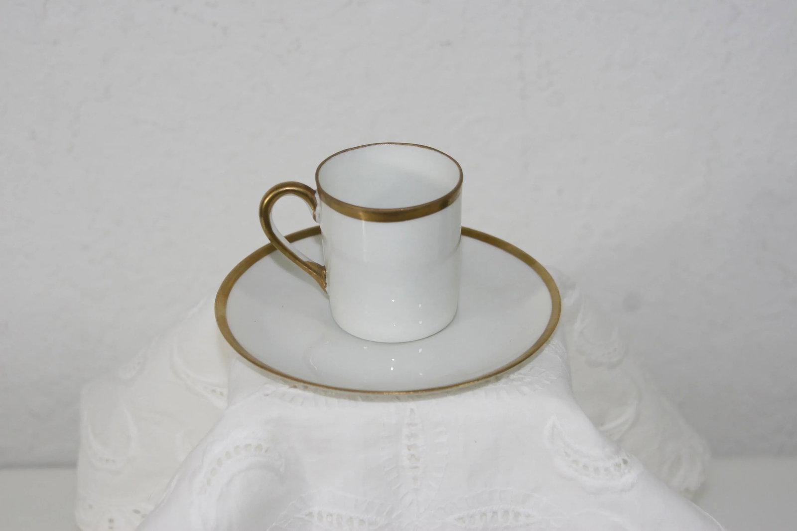 Antique Nippon Hand Painted Porcelain Espresso Demitasse Cup & Saucer White With Gold - 5