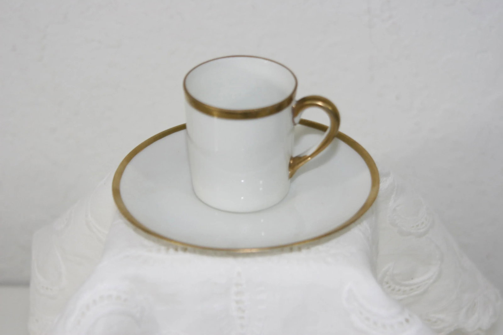 Antique Nippon Hand Painted Porcelain Espresso Demitasse Cup & Saucer White With Gold - 6