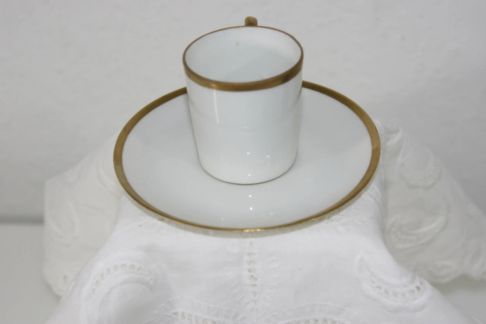 Antique Nippon Hand Painted Porcelain Espresso Demitasse Cup & Saucer White With Gold - 7