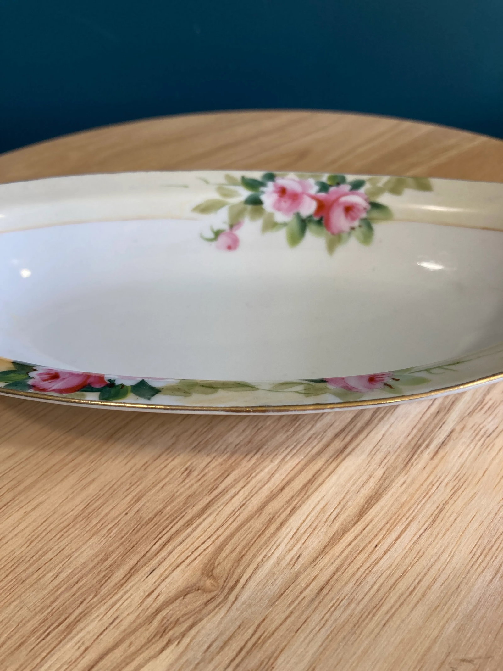 Vintage Noritake Nippon Hand-Painted Pink Rose Oval Serving Bowl - 3