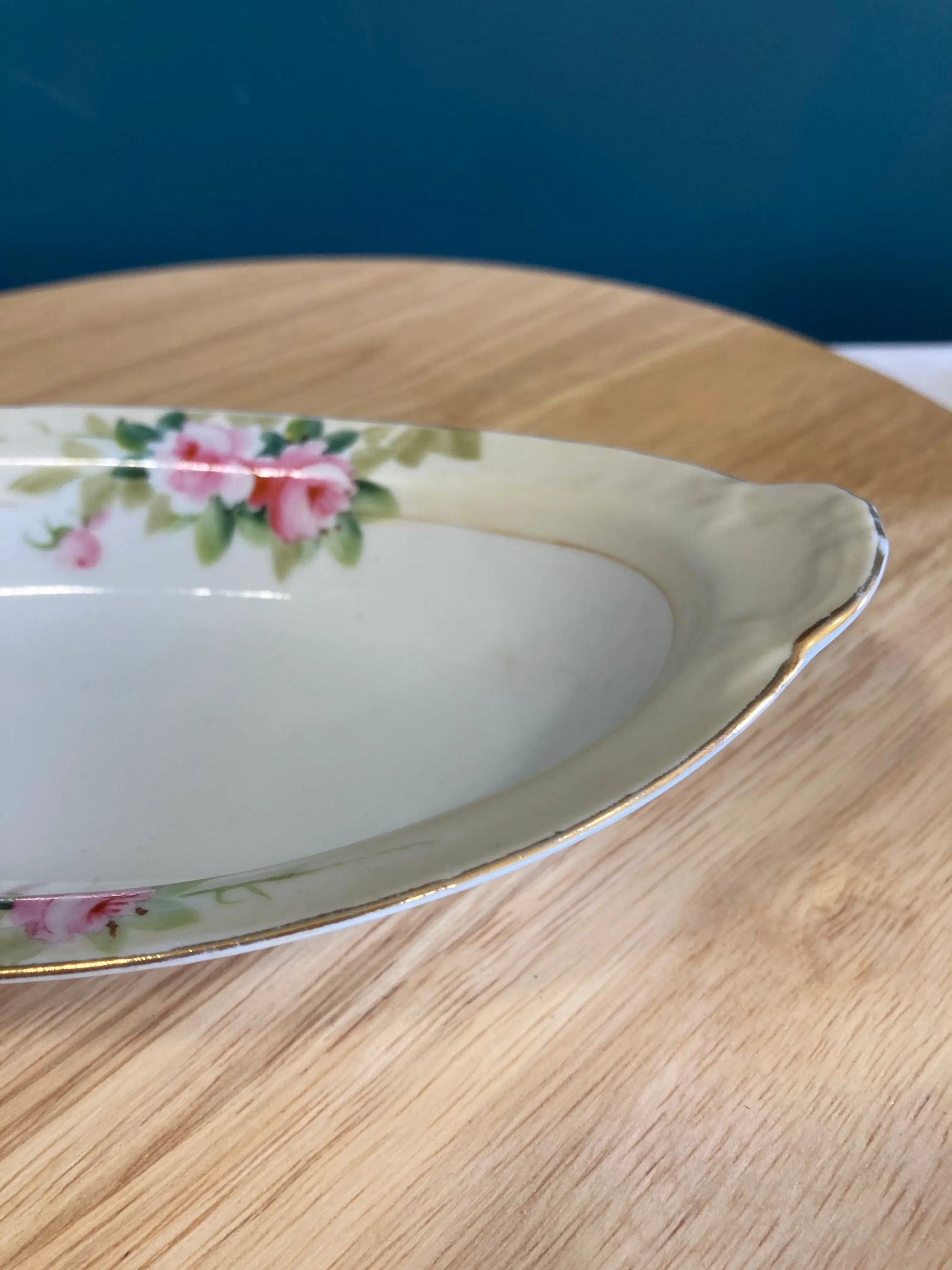 Vintage Noritake Nippon Hand-Painted Pink Rose Oval Serving Bowl - 4