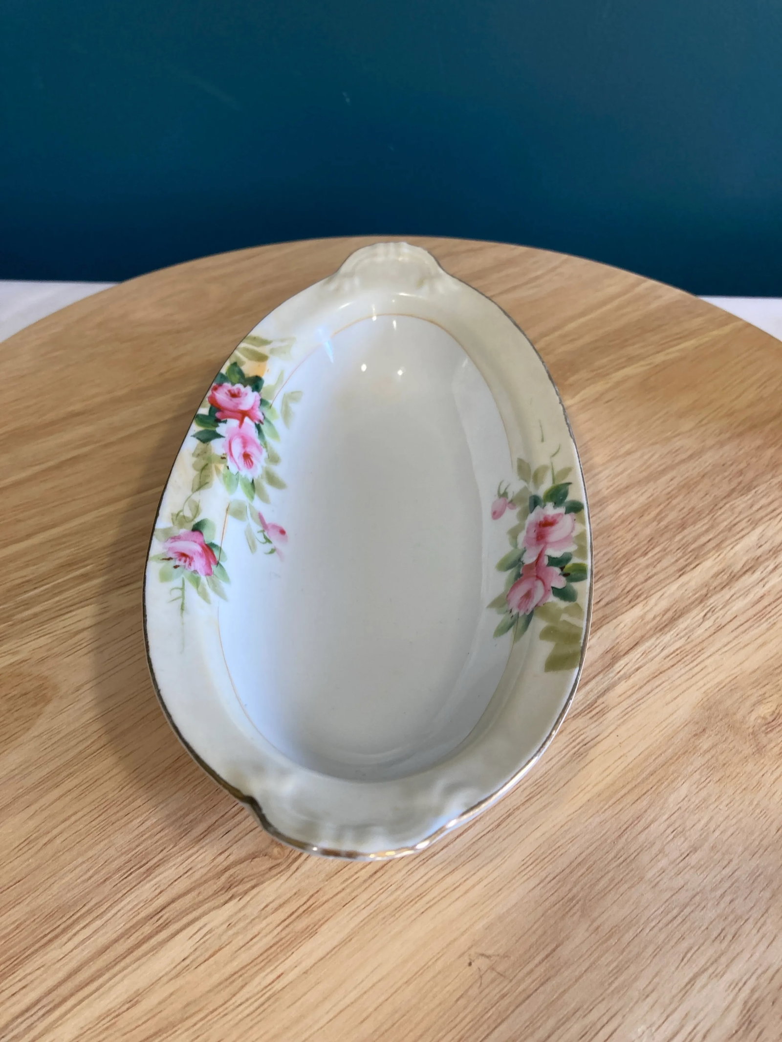 Vintage Noritake Nippon Hand-Painted Pink Rose Oval Serving Bowl - 5