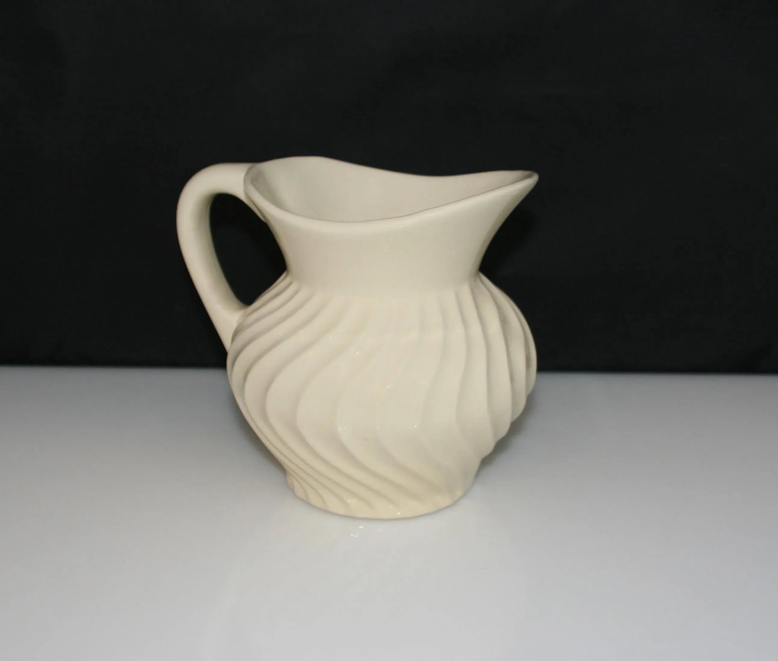 Vintage Fioriware Zanesville Art Pottery Pitcher Cream Color Swirl Design - 3