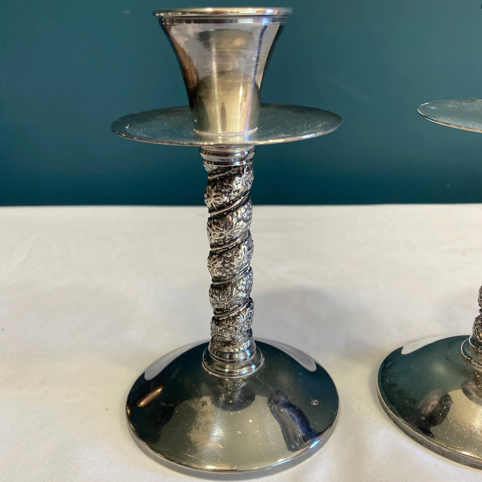 Vintage Silver Twisted Candlesticks, Set of 2 - 2