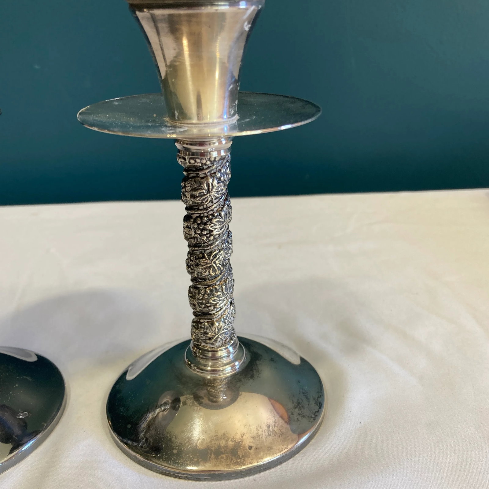Vintage Silver Twisted Candlesticks, Set of 2 - 3