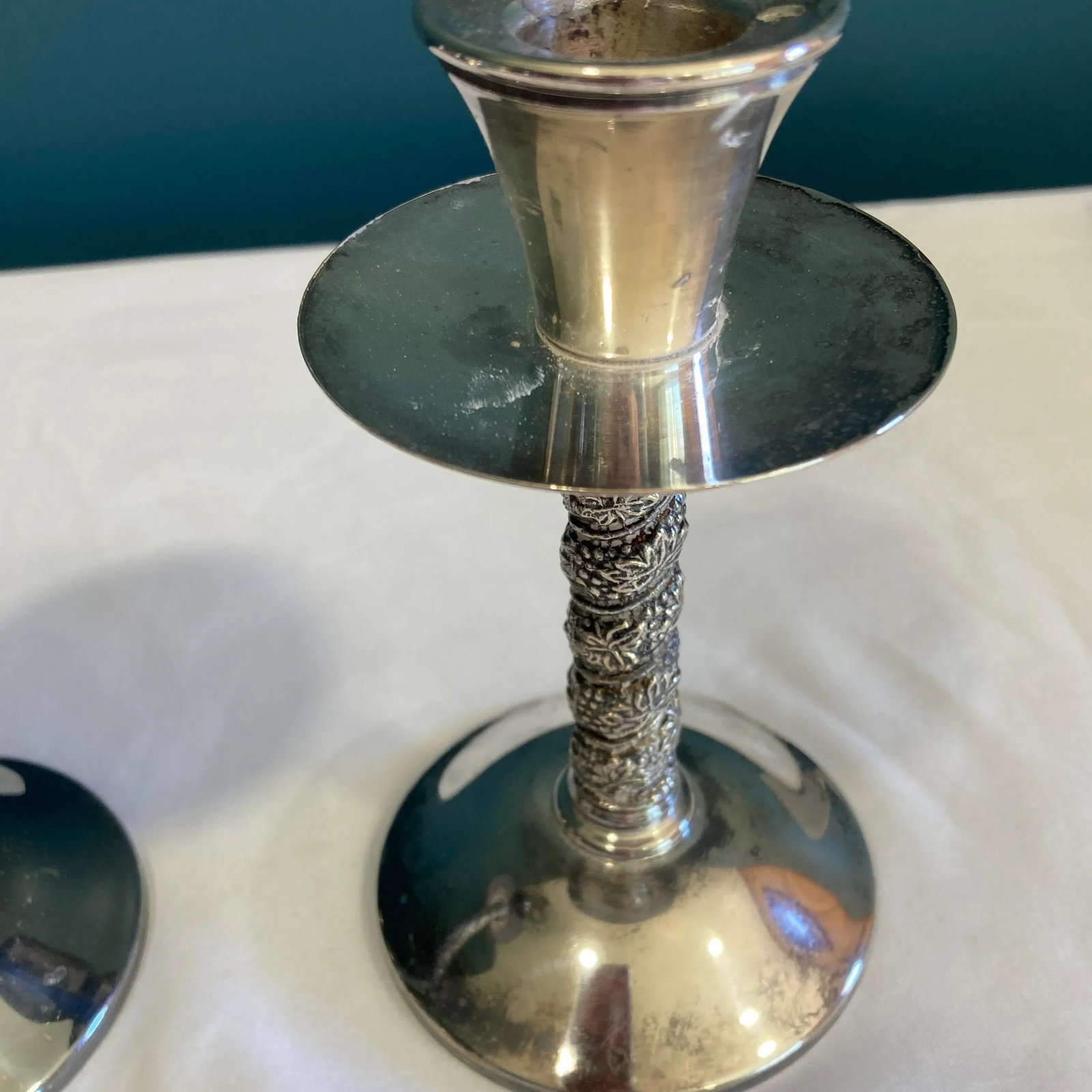 Vintage Silver Twisted Candlesticks, Set of 2 - 8