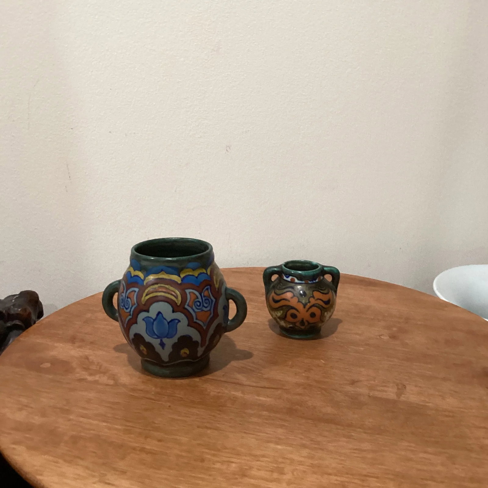 Antique Gouda Pottery Handled Vases & Pots Set Circa 1922-1923 Holland - Set of 2 - 12