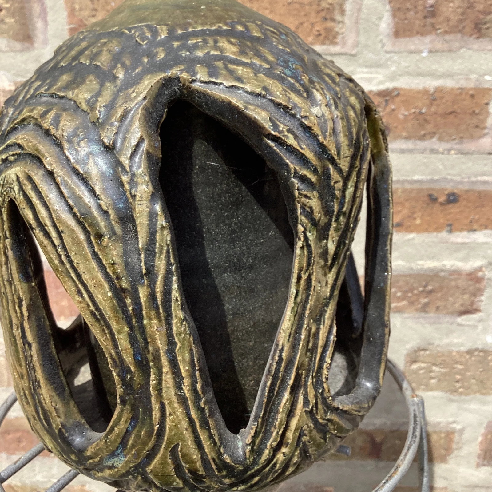 Mid-Century Modern Double Walled Handcrafted Stoneware Sculpture Vase - 11