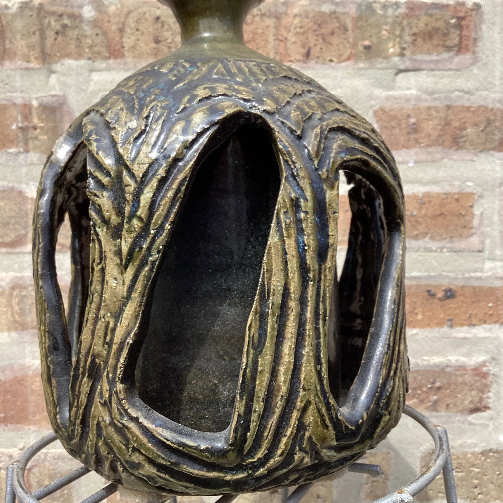 Mid-Century Modern Double Walled Handcrafted Stoneware Sculpture Vase - 12