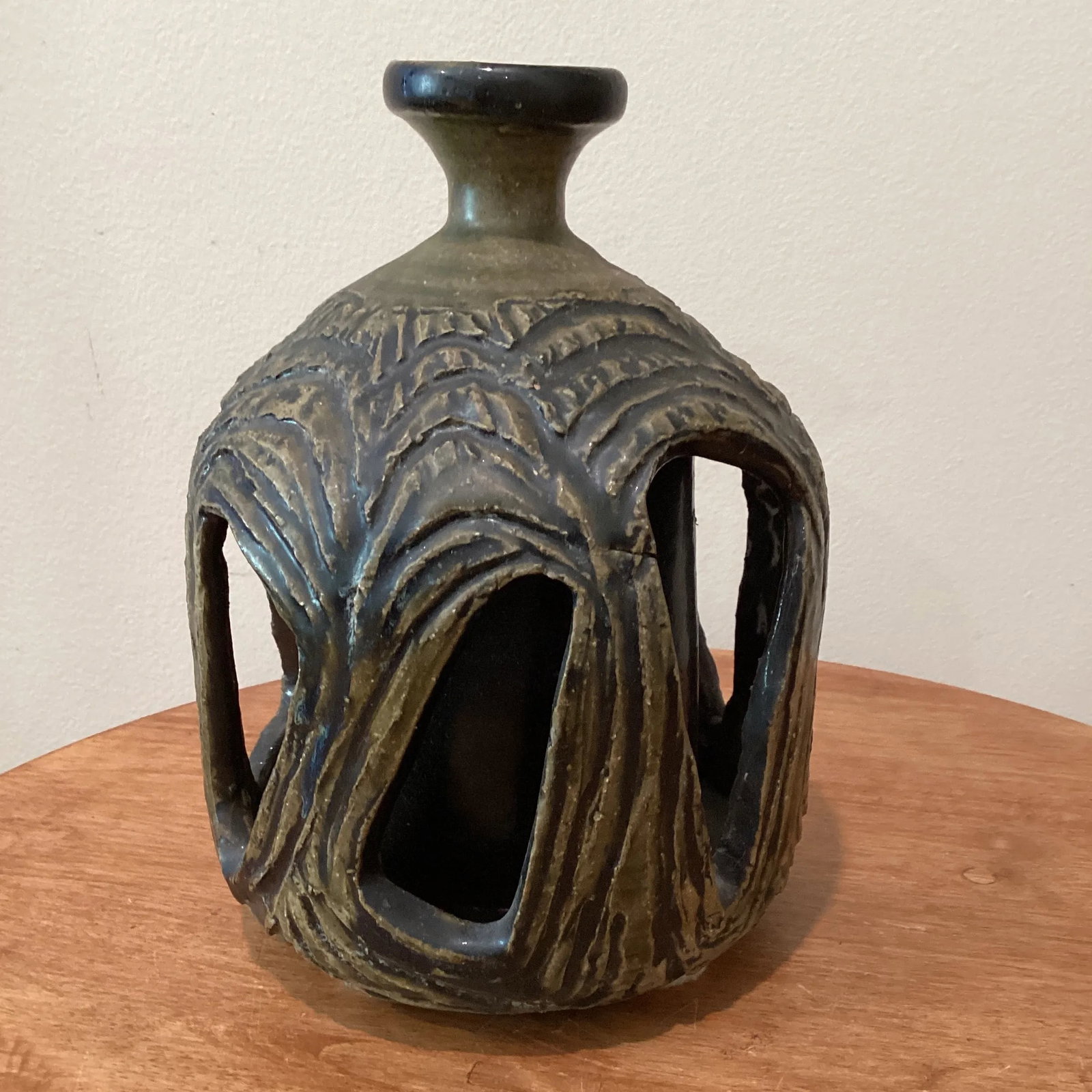 Mid-Century Modern Double Walled Handcrafted Stoneware Sculpture Vase - 2