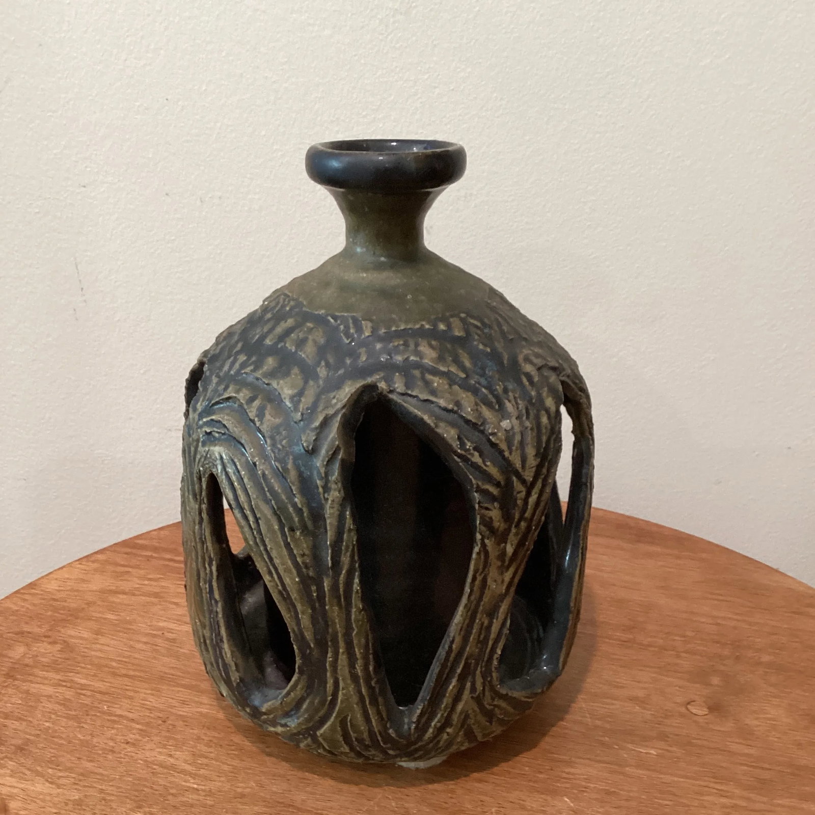 Mid-Century Modern Double Walled Handcrafted Stoneware Sculpture Vase - 3