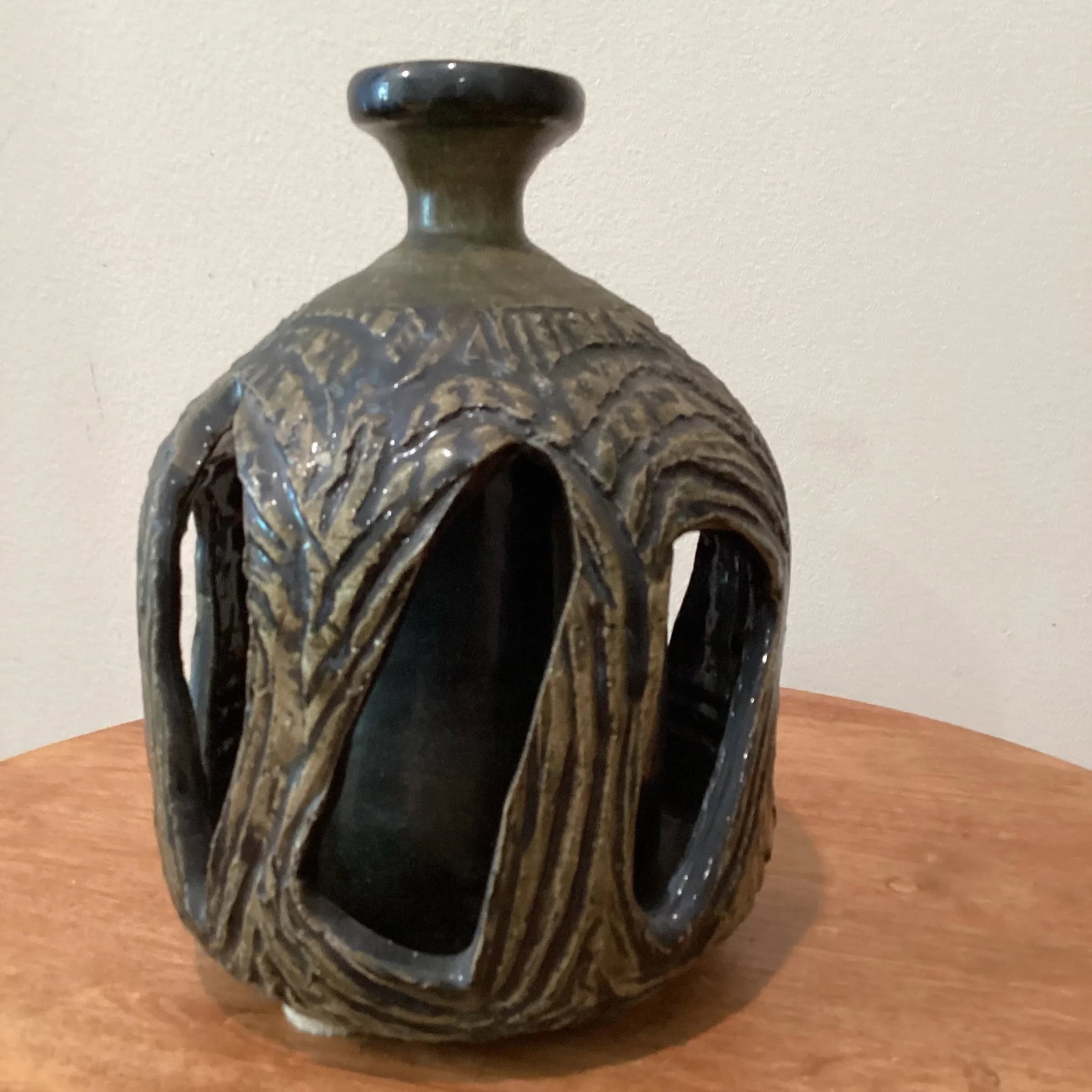 Mid-Century Modern Double Walled Handcrafted Stoneware Sculpture Vase - 5