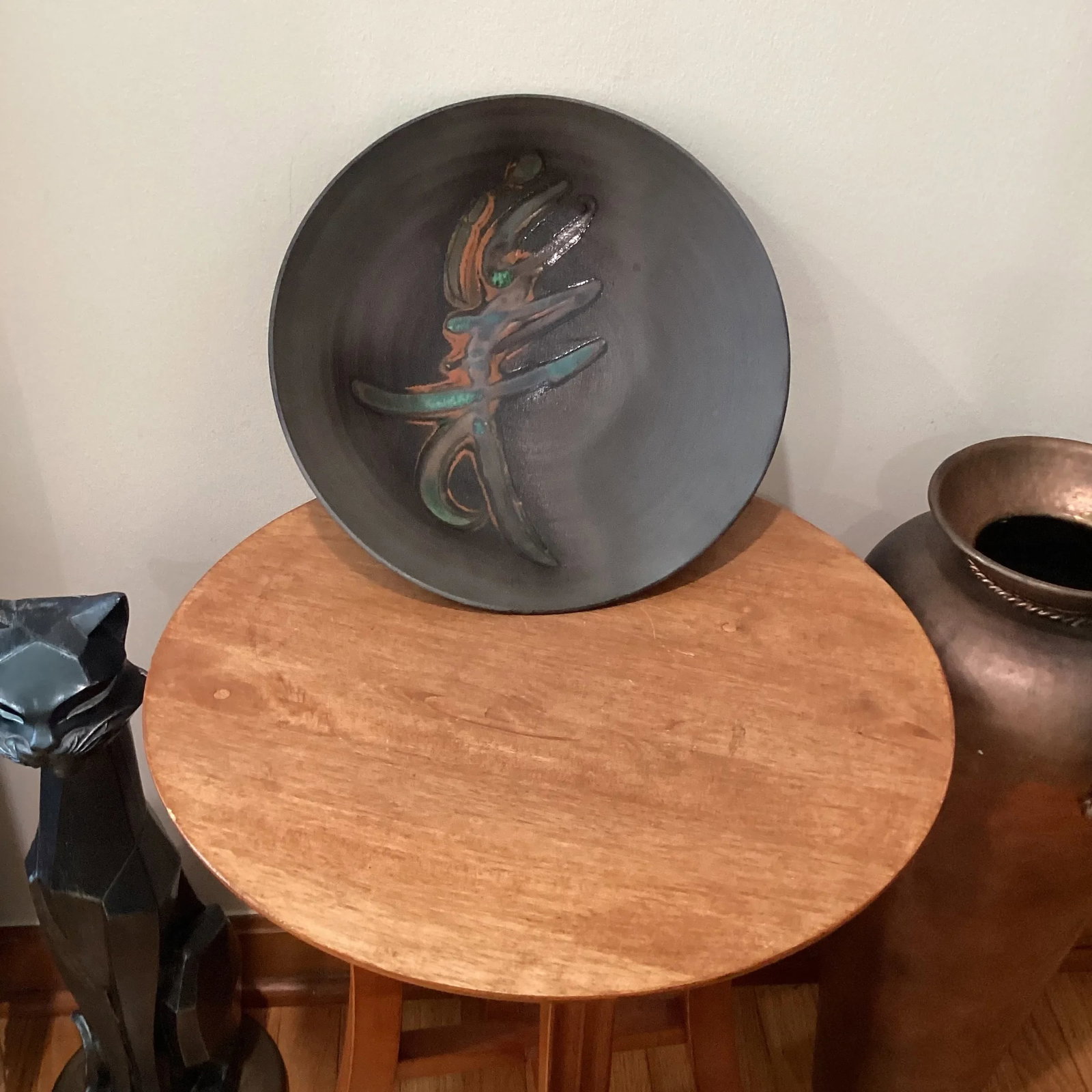 Mid 20th Century Tony Evans Raku Pottery Studio Pottery Centerpiece Bowl With Enameled Asian Calligr - 12