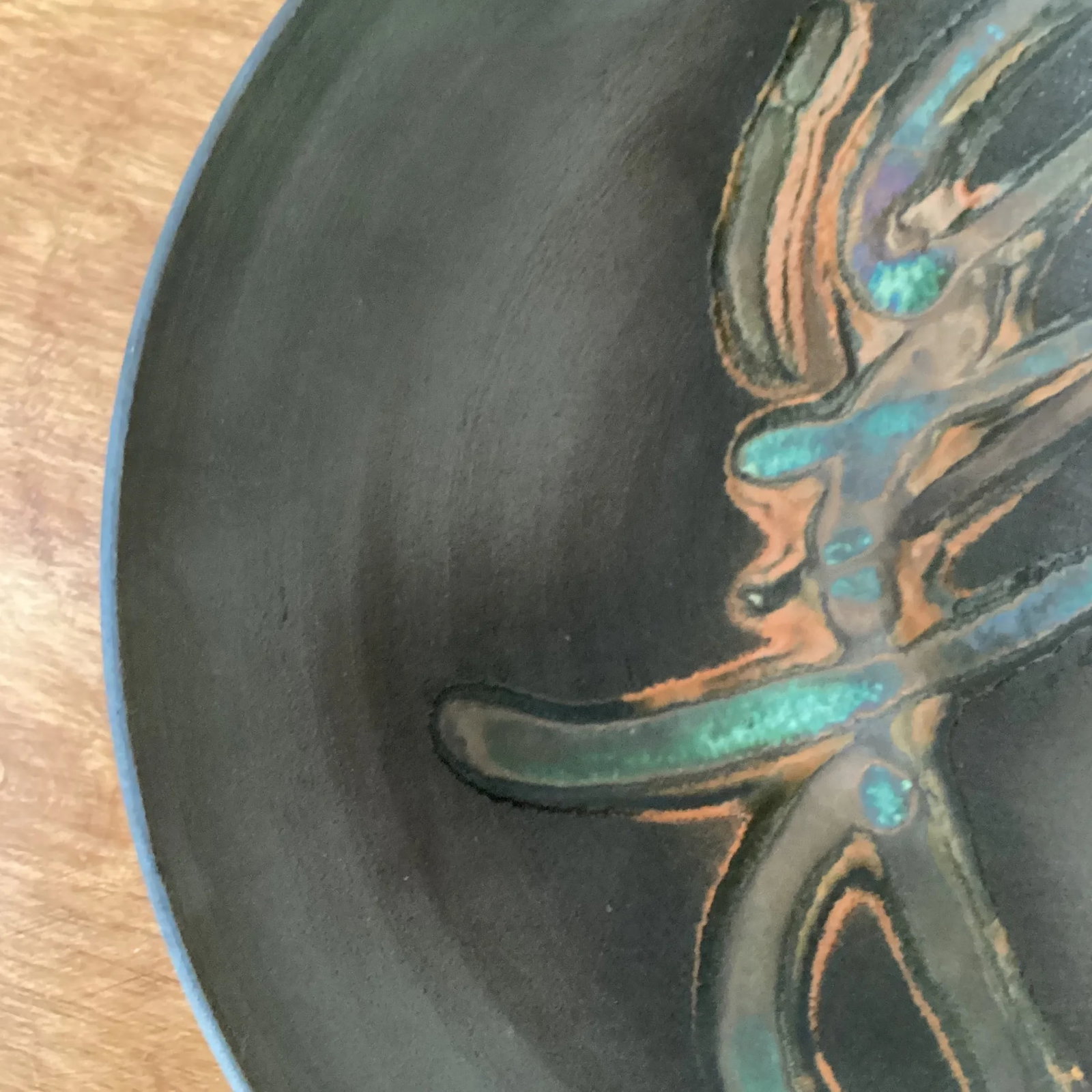 Mid 20th Century Tony Evans Raku Pottery Studio Pottery Centerpiece Bowl With Enameled Asian Calligr - 2