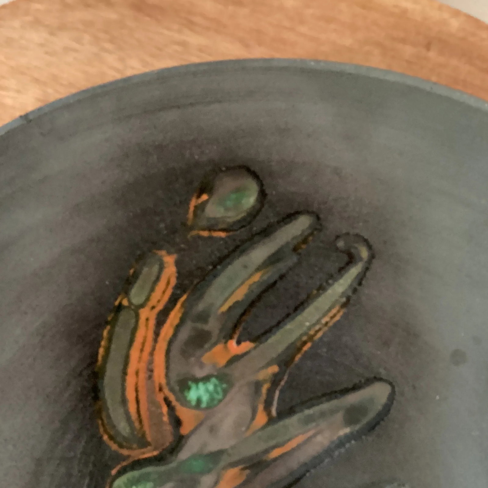 Mid 20th Century Tony Evans Raku Pottery Studio Pottery Centerpiece Bowl With Enameled Asian Calligr - 3