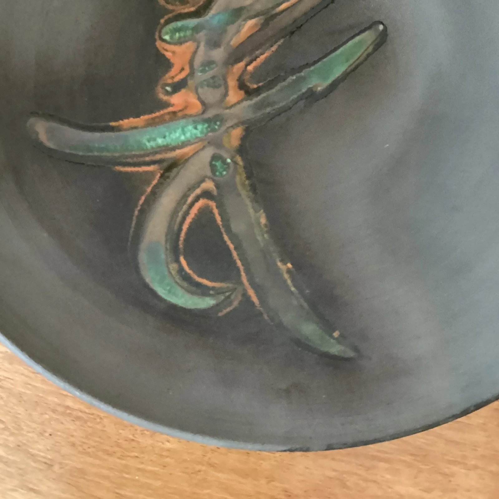 Mid 20th Century Tony Evans Raku Pottery Studio Pottery Centerpiece Bowl With Enameled Asian Calligr - 5